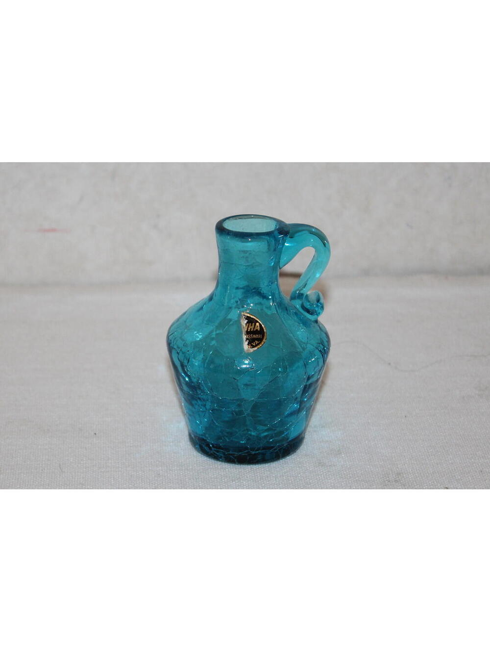 Vintage Kanawha Blue Crackle Glass Mini Jug Pitcher Vase